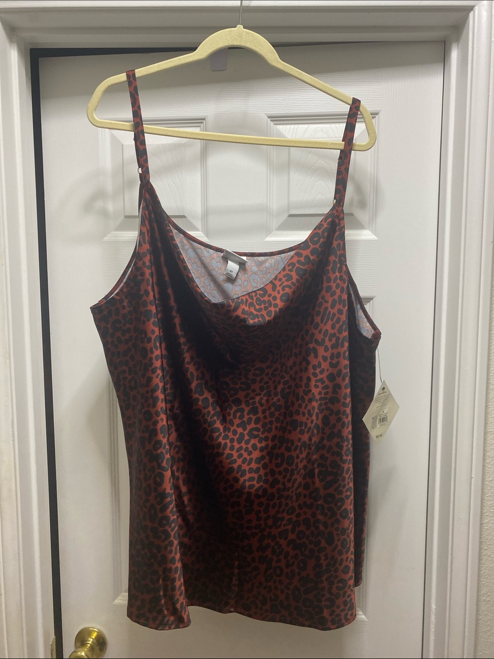 Ava & Viv Rust Brown and Black Leopard Satin Cowl Tank